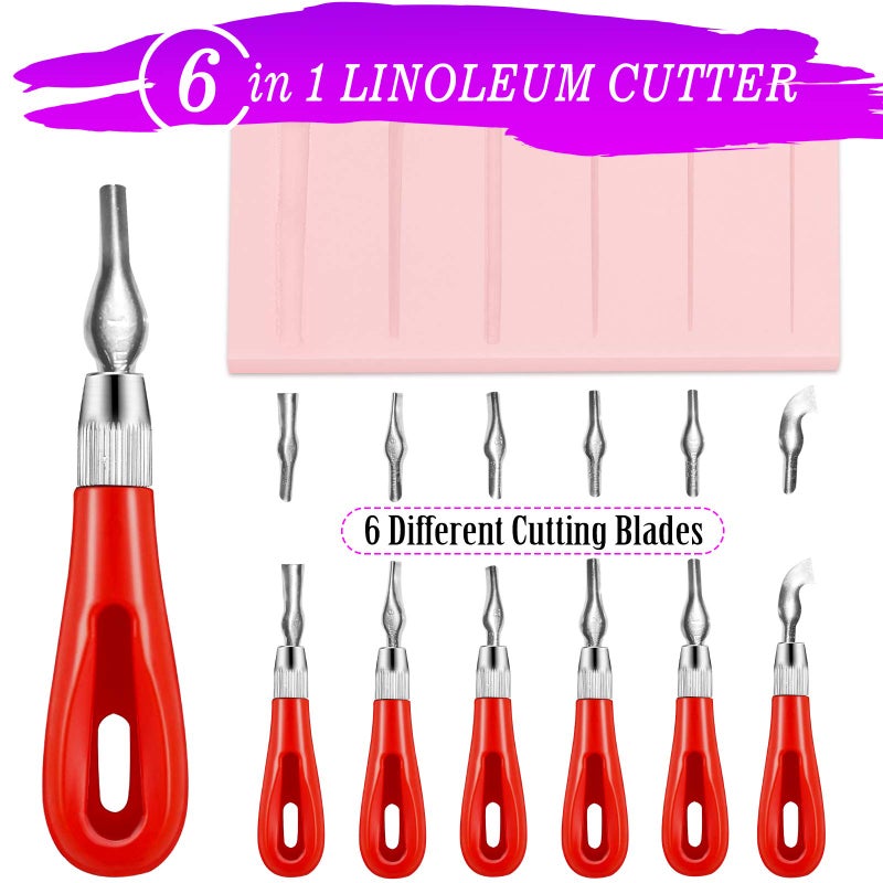 WAYCOM 18 Pcs Rubber Stamp Making Kit,Rubber Carving Block Linoleum Cutter Set Rubber Stamp Carving Block Craft Ink Pad Hobby Knife Pencil for DIY Stamp Carving Craft - Image 3