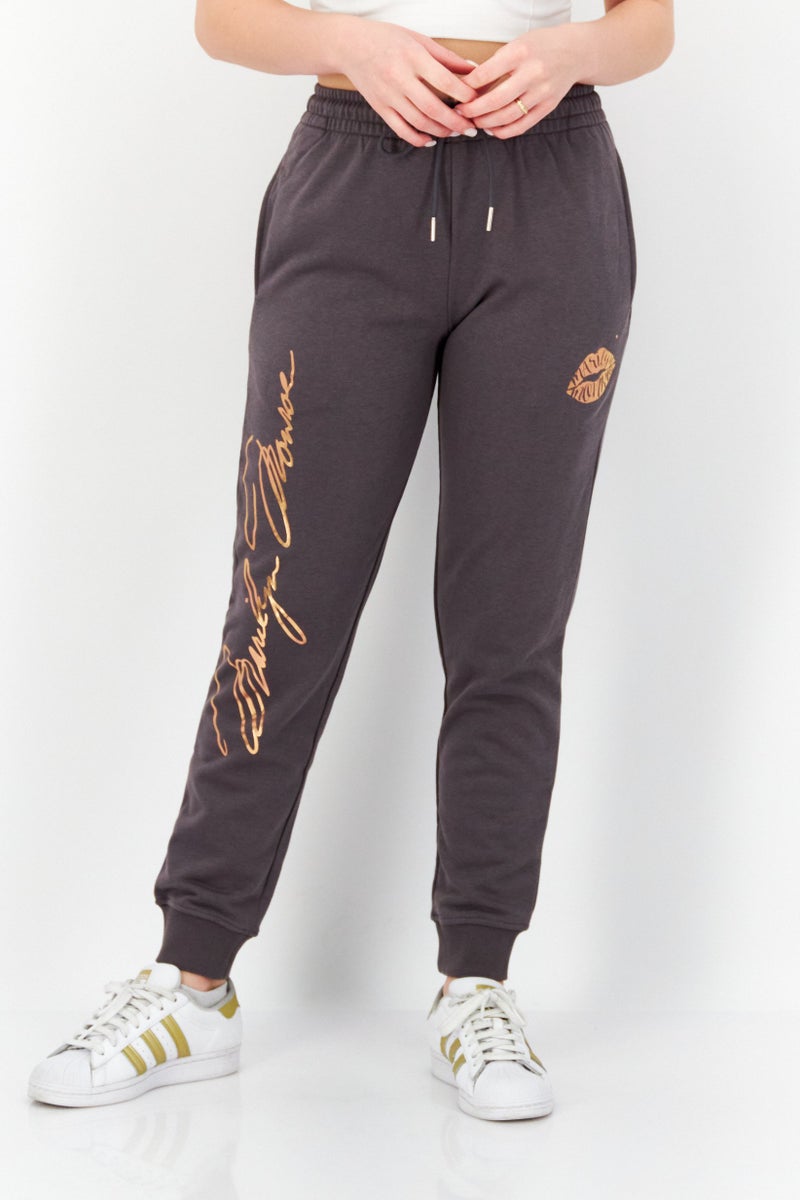 Marilyn Monroe Women Regular Fit Graphic Print Drawstring Jogger Pants, Grey - Image 1