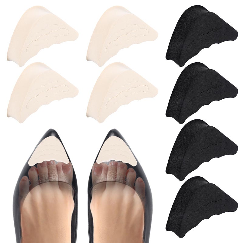 Zelphvt 4 Pairs Shoe Filler Inserts Adjustable Toe Inserts for Shoes Too Big Half-Size Toe Pads for Women and Men Cushion Insert for Loose Shoes, High Heels, Sneakers, Boots, Black and Beige - Image 1