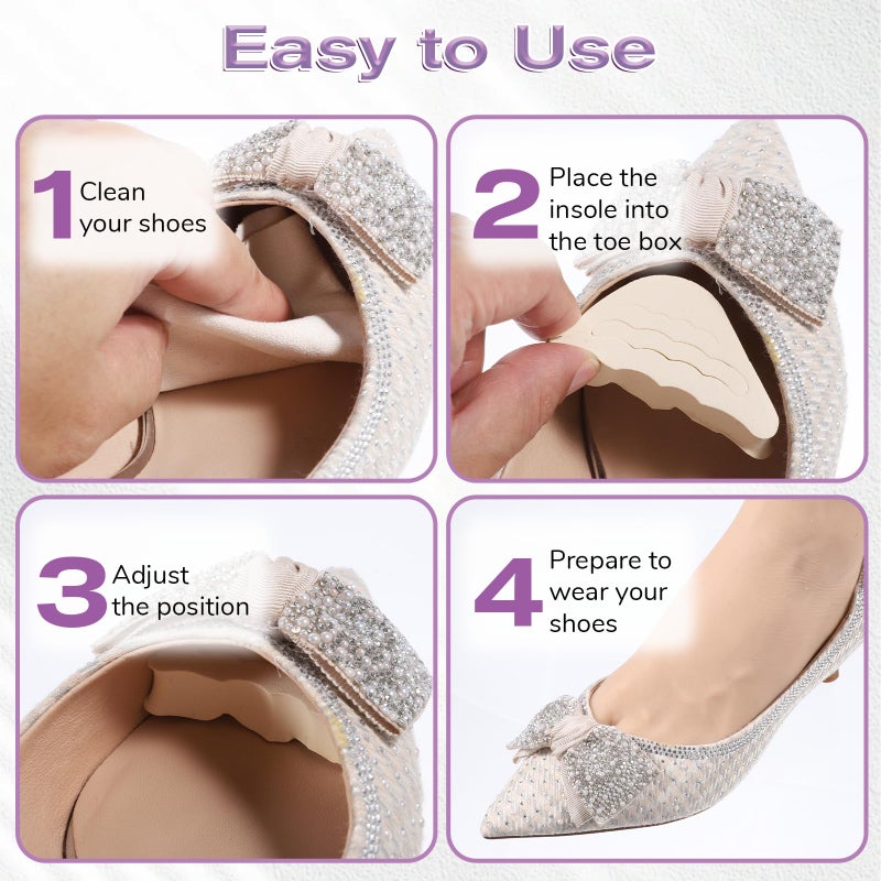 Zelphvt 4 Pairs Shoe Filler Inserts Adjustable Toe Inserts for Shoes Too Big Half-Size Toe Pads for Women and Men Cushion Insert for Loose Shoes, High Heels, Sneakers, Boots, Black and Beige - Image 4