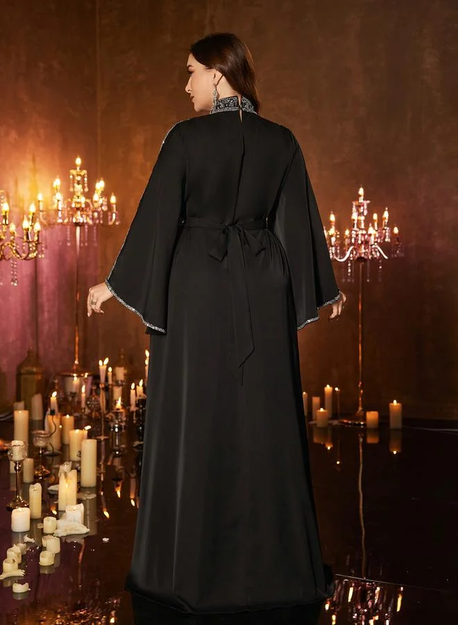 UNITHORSE Plus Size Black Embellished Maxi Dress