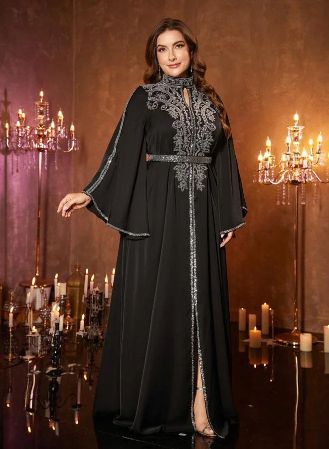 UNITHORSE Plus Size Black Embellished Maxi Dress