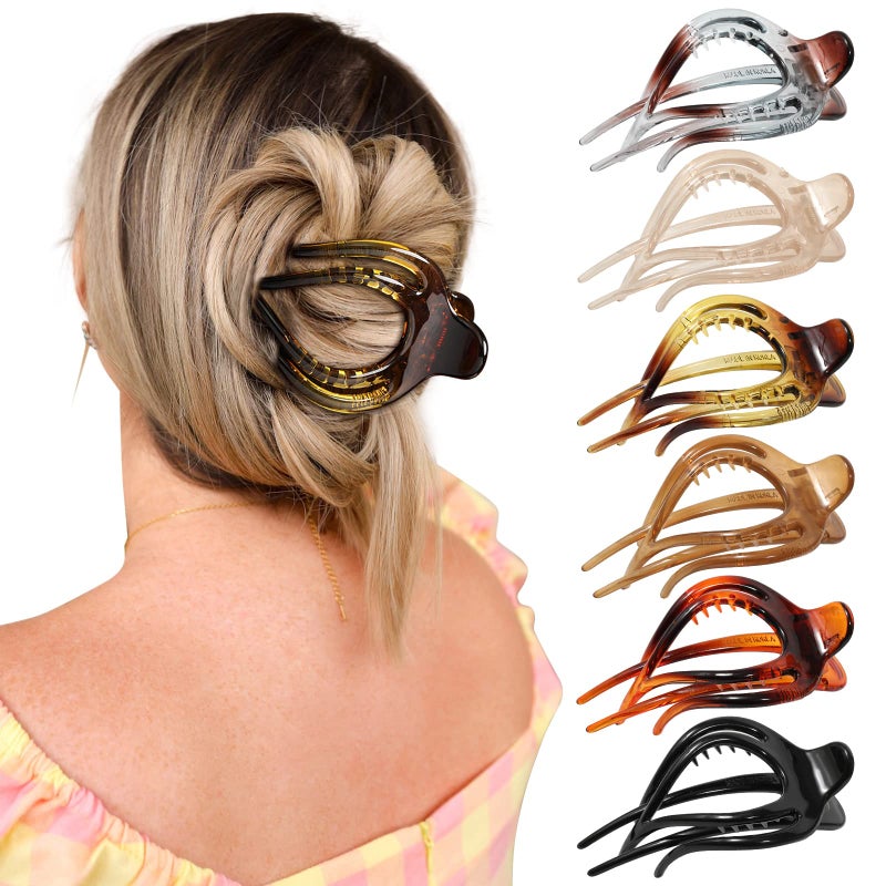 AWAYTR French Concord Flat Hair Clips - 6PCS Curved No Slip Volume Strong Hold Hair Claws for Women Girls (Medium, 4 inches) - Image 1