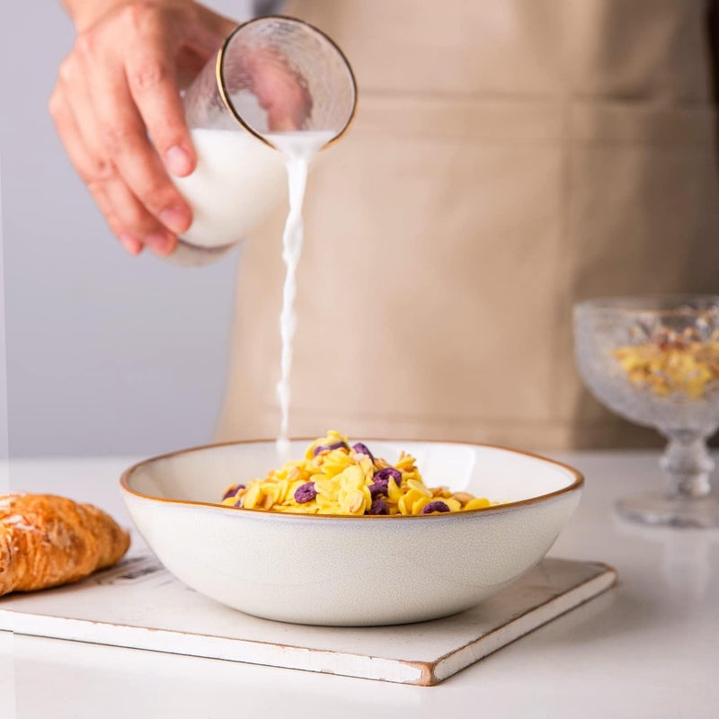 AmorArc Ceramic Cereal Bowls Set of 6, 24 oz Handmade Stoneware Bowls Set for Cereal Soup Salad Bread, Stylish Kitchen Bowls for Meal, Dishwasher & Microwave Safe, Reactive-Pearl White - Image 4