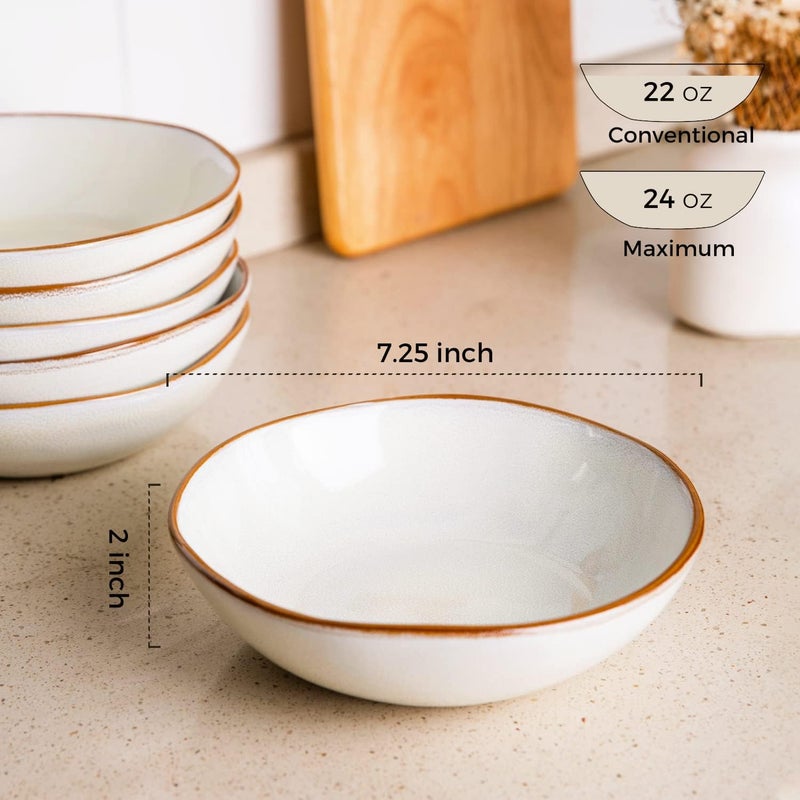 AmorArc Ceramic Cereal Bowls Set of 6, 24 oz Handmade Stoneware Bowls Set for Cereal Soup Salad Bread, Stylish Kitchen Bowls for Meal, Dishwasher & Microwave Safe, Reactive-Pearl White - Image 2