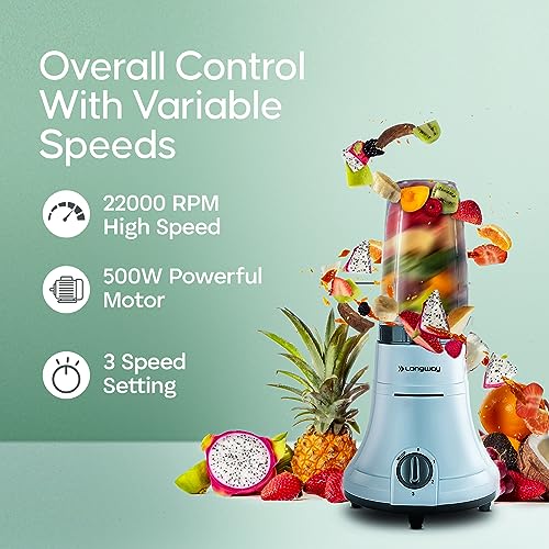 Longway Sage 500 Watt Juicer Mixer Grinder for Grinding, Mixing, Juicing with Powerful Motor & Kwid 1100 Watt Dry Iron (Gray & Black, 2 Jars, Combo Offer) - Image 4