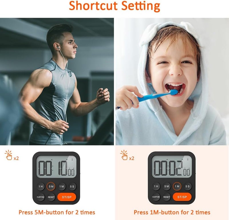 LIORQUE Digital Kitchen Timer Magnetic Stopwatch Timer with Clock, Magnet, 3-Level Volume, LCD Display for Cooking, Sports, Study, 2 AAA Batteries Included - Image 5