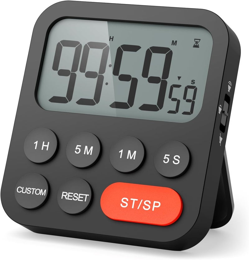 LIORQUE Digital Kitchen Timer Magnetic Stopwatch Timer with Clock, Magnet, 3-Level Volume, LCD Display for Cooking, Sports, Study, 2 AAA Batteries Included - Image 1