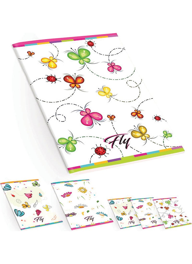 Keskin Color Plastic Cover Fly A4 60 Sheets Checkered Notebook - Butterfly Pattern 