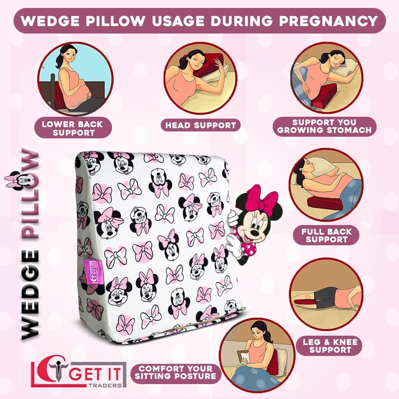 GET IT Multi Use Wedge Pillow for Pregnancy Women and New Born Baby | Lower Back-Pain Relief |Knee Support Between Legs | Anti Vomiting and Milk Spitting for New Born Baby (Micky-White) - Image 4