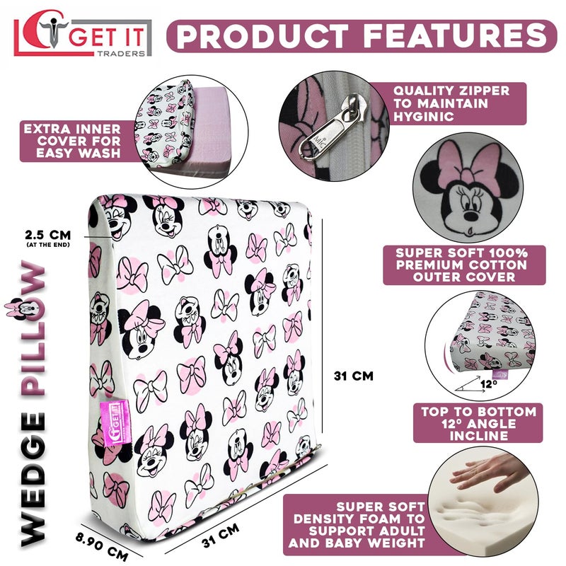 GET IT Multi Use Wedge Pillow for Pregnancy Women and New Born Baby | Lower Back-Pain Relief |Knee Support Between Legs | Anti Vomiting and Milk Spitting for New Born Baby (Micky-White) - Image 2