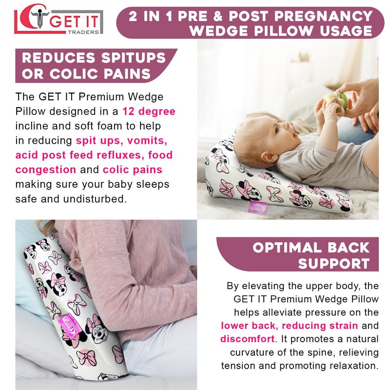 GET IT Multi Use Wedge Pillow for Pregnancy Women and New Born Baby | Lower Back-Pain Relief |Knee Support Between Legs | Anti Vomiting and Milk Spitting for New Born Baby (Micky-White) - Image 3
