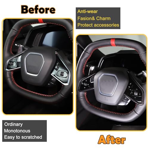 CHEAYAR Steering Wheel Button Cover Compatible with Chevrolet Corvette C8 2020-2023, Steering Wheel Frame Trim, Car Steering Wheel Panel Protection Frame Molding Sticker (ABS-Carbon Fiber Pattern) - Image 2