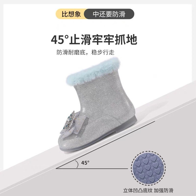 Canyze Girls Leather Boots Children'S Fashion Rhinestone Princess Boots Fleece-Lined Warm Fashion Boots - Image 4