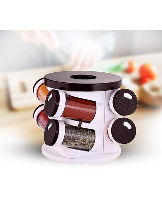 Design Accent - Design Accent Revolving Spice Rack 8 in 1 Masala Rack Set Kitchen Storage Turntable Condiment Stand Round Plastic Masala Spice Rack Spice Container Jar Bottle Spice Kitchen Rack - Image 1