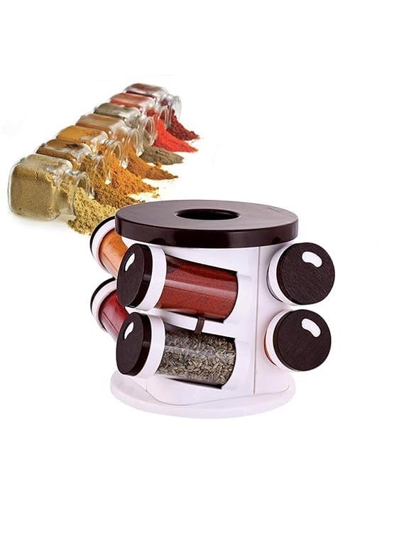 Design Accent - Design Accent Revolving Spice Rack 8 in 1 Masala Rack Set Kitchen Storage Turntable Condiment Stand Round Plastic Masala Spice Rack Spice Container Jar Bottle Spice Kitchen Rack - Image 1