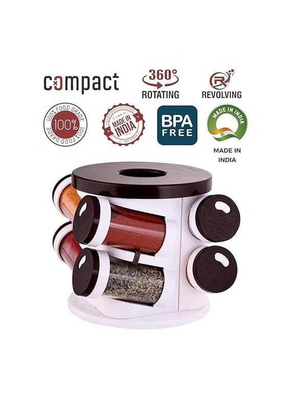 Design Accent - Design Accent Revolving Spice Rack 8 in 1 Masala Rack Set Kitchen Storage Turntable Condiment Stand Round Plastic Masala Spice Rack Spice Container Jar Bottle Spice Kitchen Rack - Image 1