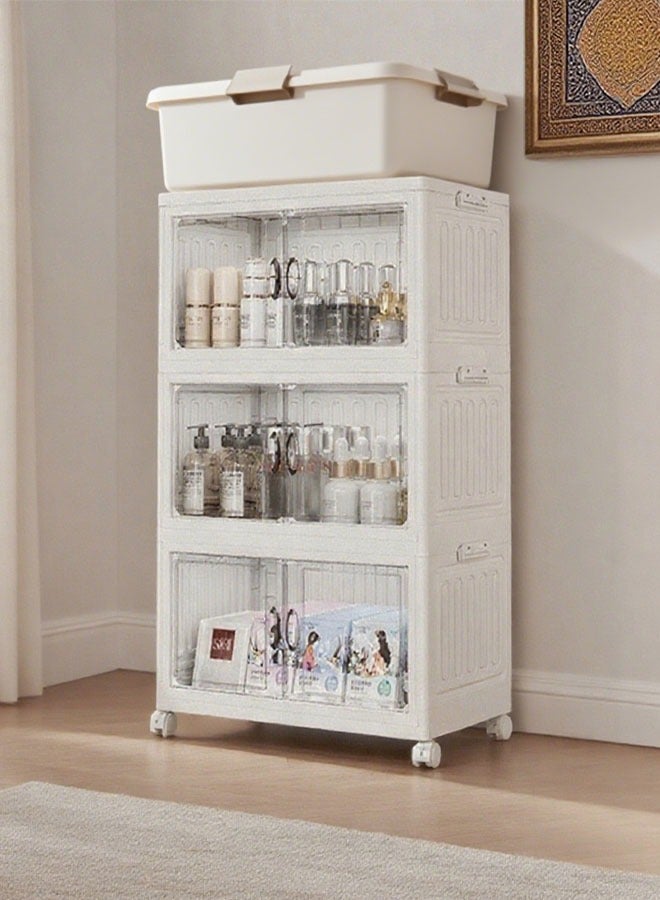 Generic 3-Layer Kitchen Storage Cabinet Spice Cabinet With Window Organization Rack With Wheels Bookcase Easy To Install For Kitchen, Study, Bathroom, Toy Room/30*50*84cm  - Image 1
