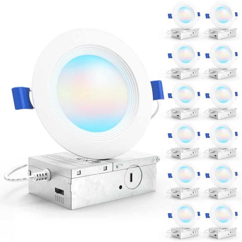 Sunco Lighting سنكو 12 عبوة أضواء مدمجة 4 بوصة، حواف LED، درجة حرارة لون قابلة للاختيار 2700K/3000K/4000K/5000K/6000K قابلة للتعتيم 10W، بدون علبة مع صندوق توصيل - Image 1