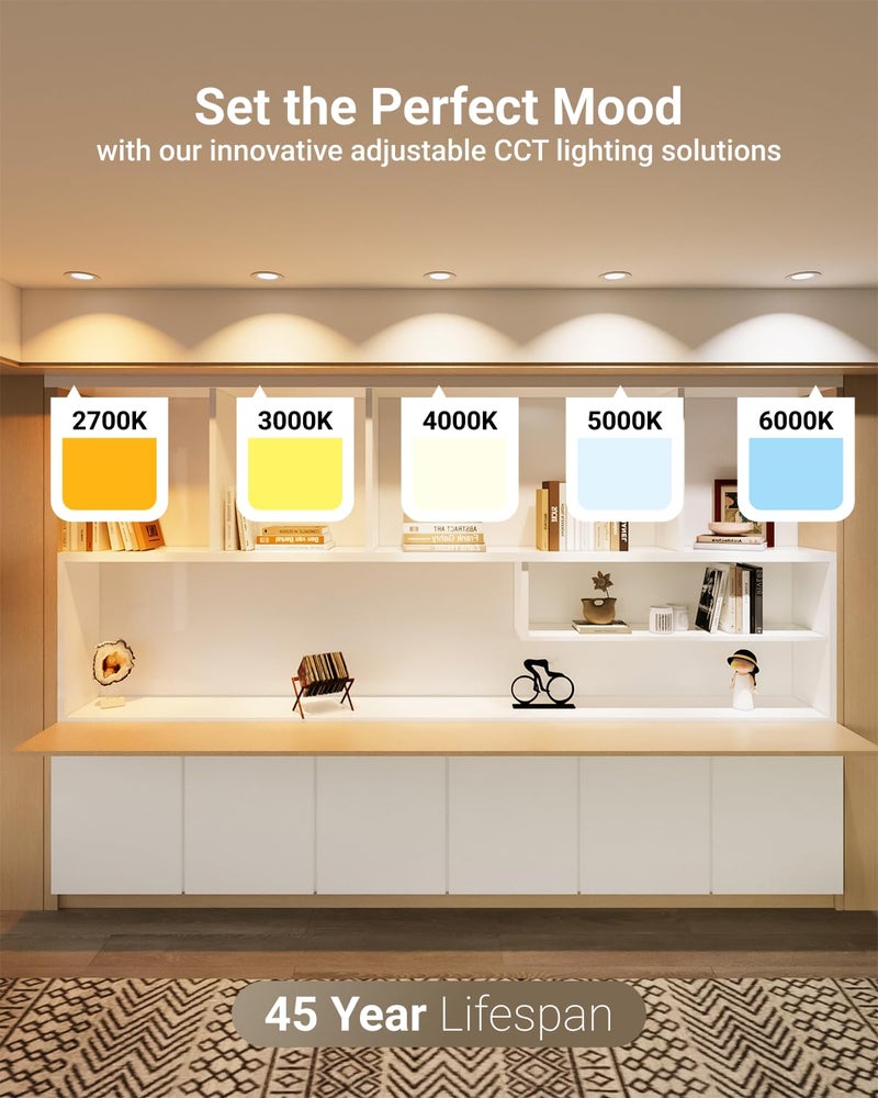 Sunco Lighting سنكو 12 عبوة أضواء مدمجة 4 بوصة، حواف LED، درجة حرارة لون قابلة للاختيار 2700K/3000K/4000K/5000K/6000K قابلة للتعتيم 10W، بدون علبة مع صندوق توصيل - Image 3