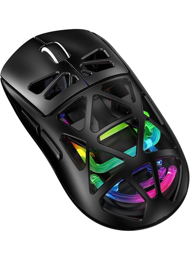 KASTWAVE Tri Mode Wireless Gaming Mouse – Wired/Bt/2.4Ghz Connectivity Transparent Honeycomb Shell 5 Rgb Lights Side Button – Gaming Mouse For Pc Laptop And Gaming Consoles (Black) - Image 1