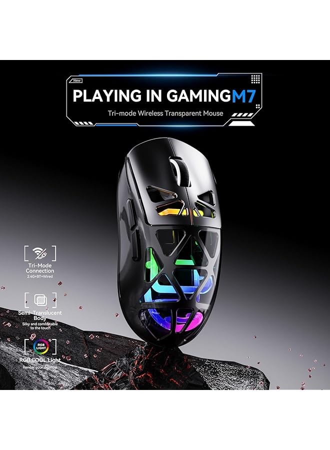 KASTWAVE Tri Mode Wireless Gaming Mouse – Wired/Bt/2.4Ghz Connectivity Transparent Honeycomb Shell 5 Rgb Lights Side Button – Gaming Mouse For Pc Laptop And Gaming Consoles (Black) - Image 5
