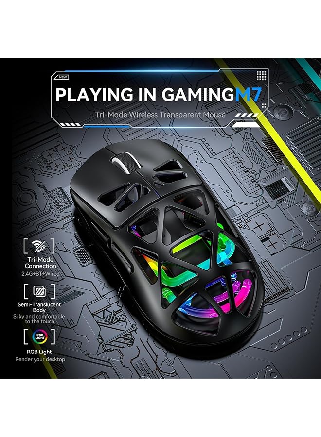 KASTWAVE Tri Mode Wireless Gaming Mouse – Wired/Bt/2.4Ghz Connectivity Transparent Honeycomb Shell 5 Rgb Lights Side Button – Gaming Mouse For Pc Laptop And Gaming Consoles (Black) - Image 3