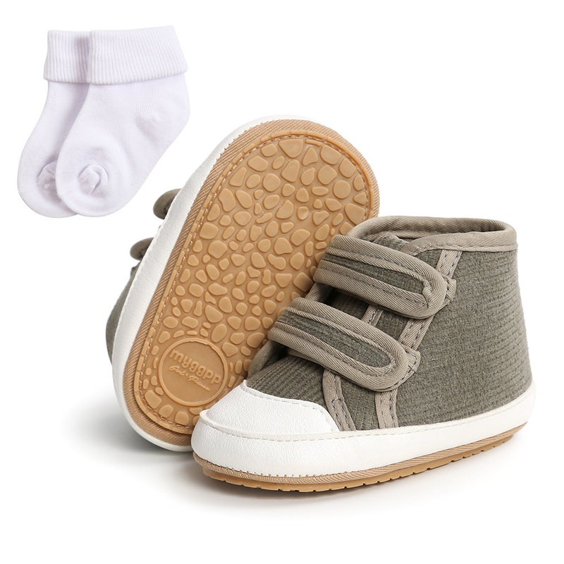 High-Top Baby Walking Shoes Soft Sole M2017 Gray Green + socks 