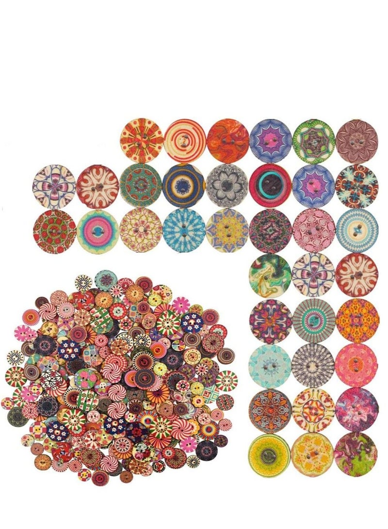 SYOSI 400pcs Wooden Handmade Buttons Mixed Random Flower Painting Round 2 Holes Decorative Wood Wooden Buttons for Clothes DIY Baby Cardigans Clothes Sewing Crafting Project 20mm - Image 1