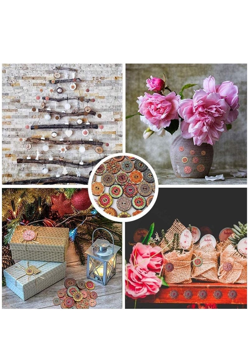 SYOSI 400pcs Wooden Handmade Buttons Mixed Random Flower Painting Round 2 Holes Decorative Wood Wooden Buttons for Clothes DIY Baby Cardigans Clothes Sewing Crafting Project 20mm - Image 5