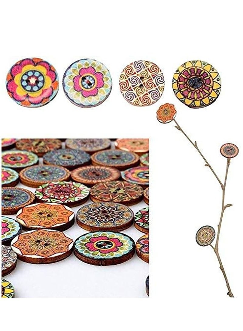 SYOSI 400pcs Wooden Handmade Buttons Mixed Random Flower Painting Round 2 Holes Decorative Wood Wooden Buttons for Clothes DIY Baby Cardigans Clothes Sewing Crafting Project 20mm - Image 2