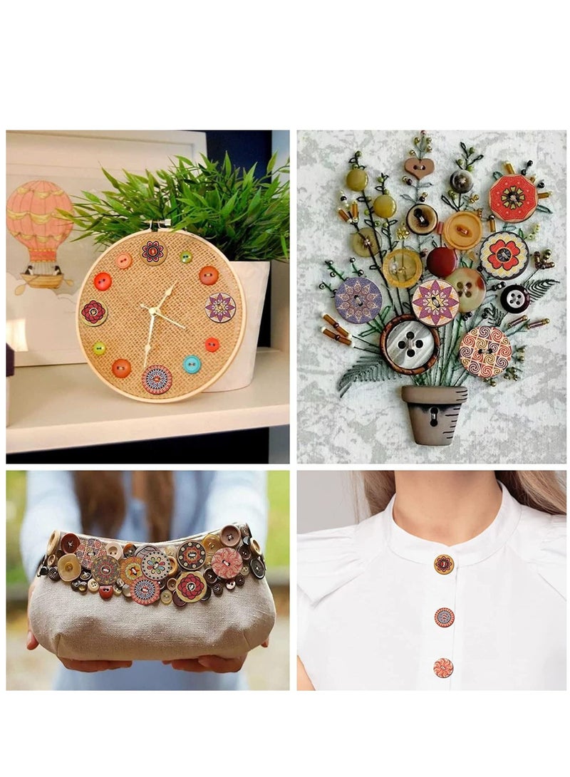 SYOSI 400pcs Wooden Handmade Buttons Mixed Random Flower Painting Round 2 Holes Decorative Wood Wooden Buttons for Clothes DIY Baby Cardigans Clothes Sewing Crafting Project 20mm - Image 4