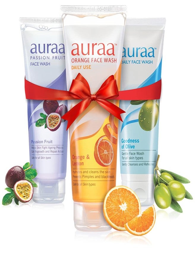 Auraa Face Wash Combo, 125 GM (Orange, Passion Fruit & Olives)