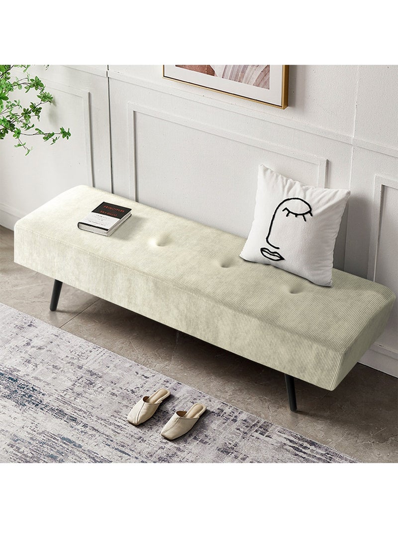 إي سمارت 120سم - مقعد عثماني بتصميم عصري مبطن من قماش مخملي مضلع - مقعد بنهاية السرير، مقعد تغيير الأحذية، مقعد لغرفة النوم والمعيشة ومدخل المنزل والردهة، أوف وايت - Image 3