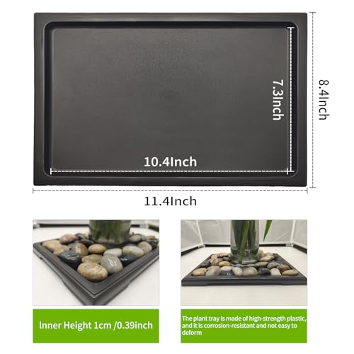 KEOHOLI 2 Packs Bonsai Humidity Plant Tray Drip Trays, Square Plastic Pot Saucer Draining Tray for Indoors Outdoors for Cactus, Succulents, Bonsai Tree, Stone to Drain, Protect, Decorate(11.4*8.4Inch) - Image 2