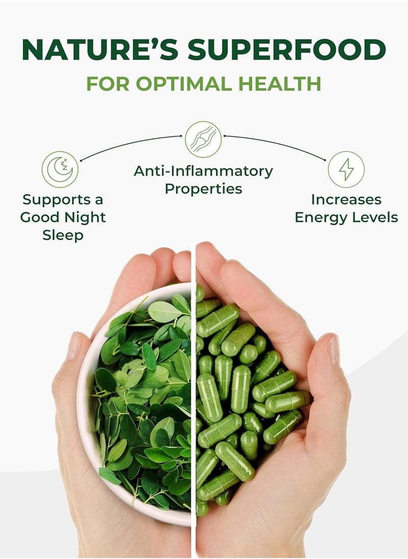 Pura Vida Moringa كبسولات المورينغا ذات الأصل الواحد مسحوق المورينغا العضوية. ورق المورينجا. الطاقة والتمثيل الغذائي ودعم المناعة. 120 قيراط. 500 ملغ قبعات.  - Image 4