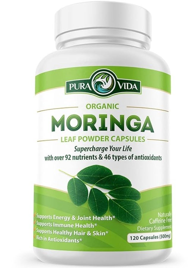 Pura Vida Moringa Moringa Leaf Powder,  120 Capsules - Image 1