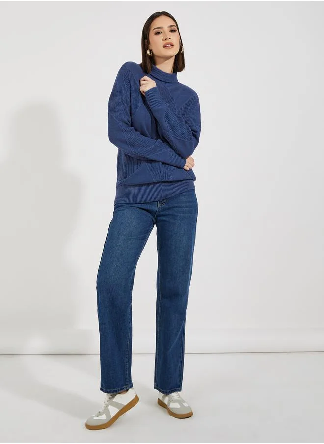 Styli Regular Fit Regular Length High Neck Textured Sweater
