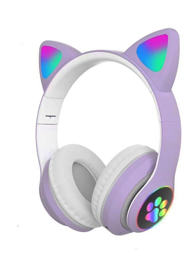 MIQIA Cat Ear Wired/Wireless Bluetooth Headphones with Built-In Microphone for Kids Light Up Bluetooth Foldable Headphones for Fun and Safe Listening Purple - Image 1