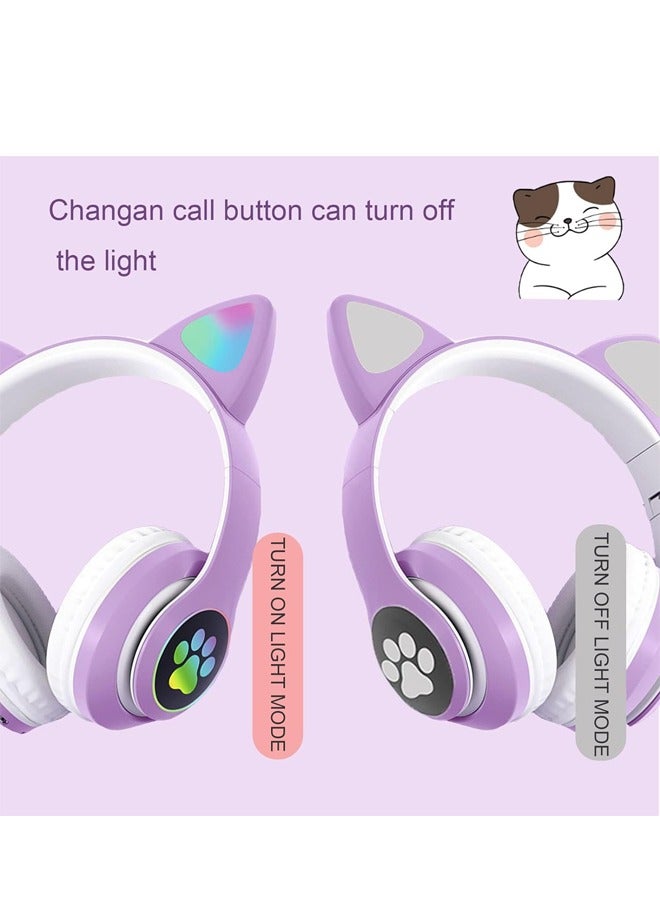 MIQIA Cat Ear Wired/Wireless Bluetooth Headphones with Built-In Microphone for Kids Light Up Bluetooth Foldable Headphones for Fun and Safe Listening Purple - Image 2