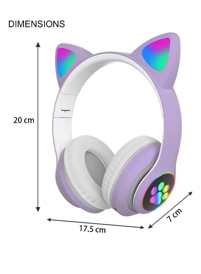MIQIA Cat Ear Wired/Wireless Bluetooth Headphones with Built-In Microphone for Kids Light Up Bluetooth Foldable Headphones for Fun and Safe Listening Purple - Image 5