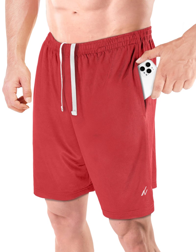 NY Threads Men's Athletic Shorts Quick Dry Loose-Fit Lightweight Running Workout Gym Shorts with Pockets, X-Large, Red - Image 1