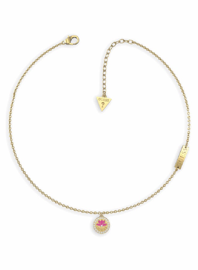 GUESS Fuchsia Lotus Coin Necklace 