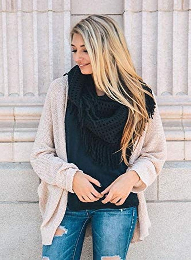 stylesilove Women Cozy Knit Tassel Infinity Loop Scarf - 8 Colors (Black) - Image 3