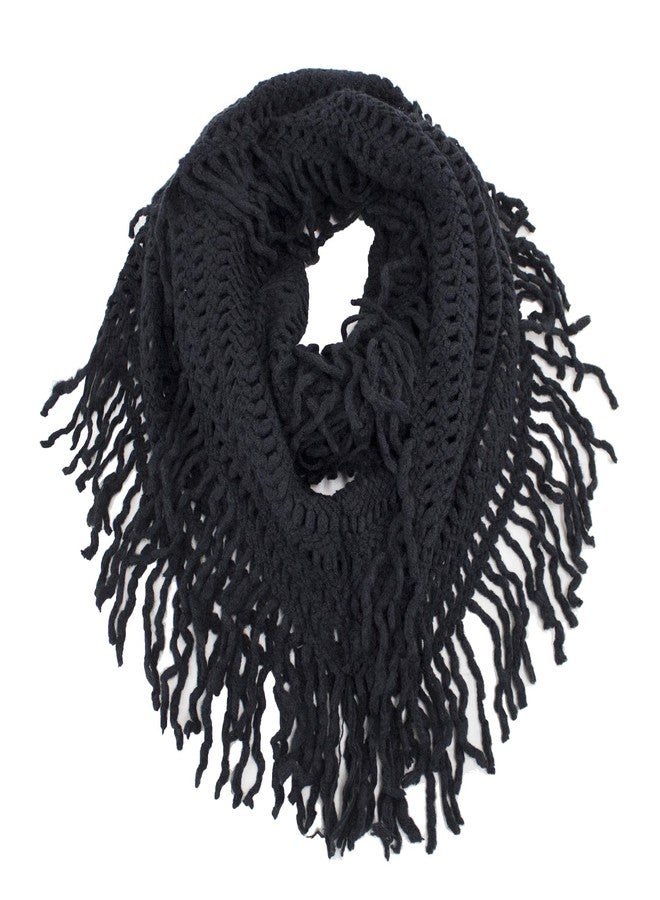 stylesilove Women Cozy Knit Tassel Infinity Loop Scarf - 8 Colors (Black) - Image 2