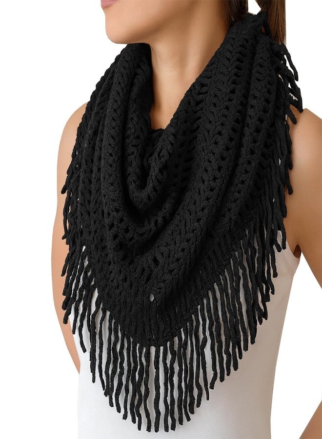 stylesilove Women Cozy Knit Tassel Infinity Loop Scarf - 8 Colors (Black) - Image 1