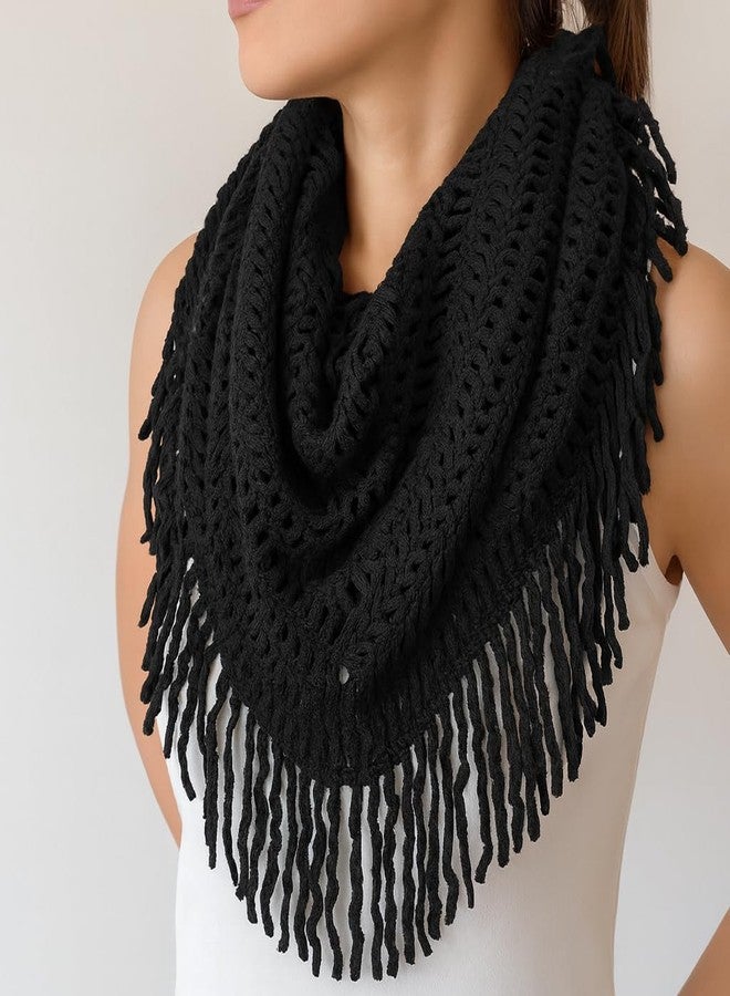 stylesilove Women Cozy Knit Tassel Infinity Loop Scarf - 8 Colors (Black) - Image 4