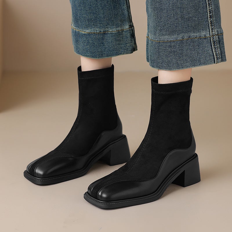 2024 Supply British Style Square Head Women'S Boots 32-43 Simple Joker Stitching Low Boots - Image 3