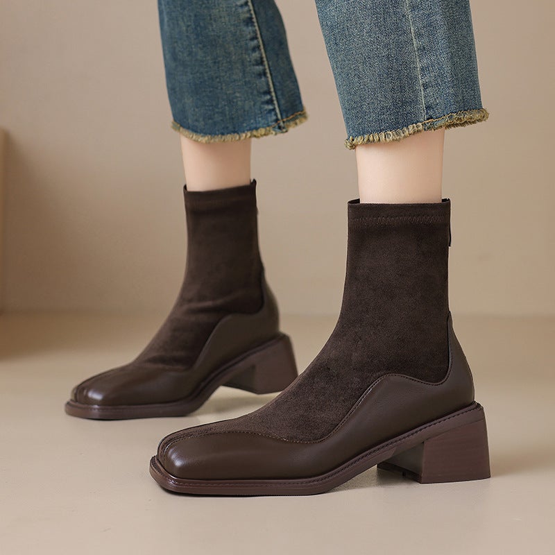 2024 Supply British Style Square Head Women'S Boots 32-43 Simple Joker Stitching Low Boots - Image 5