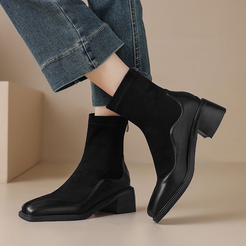 2024 Supply British Style Square Head Women'S Boots 32-43 Simple Joker Stitching Low Boots - Image 2